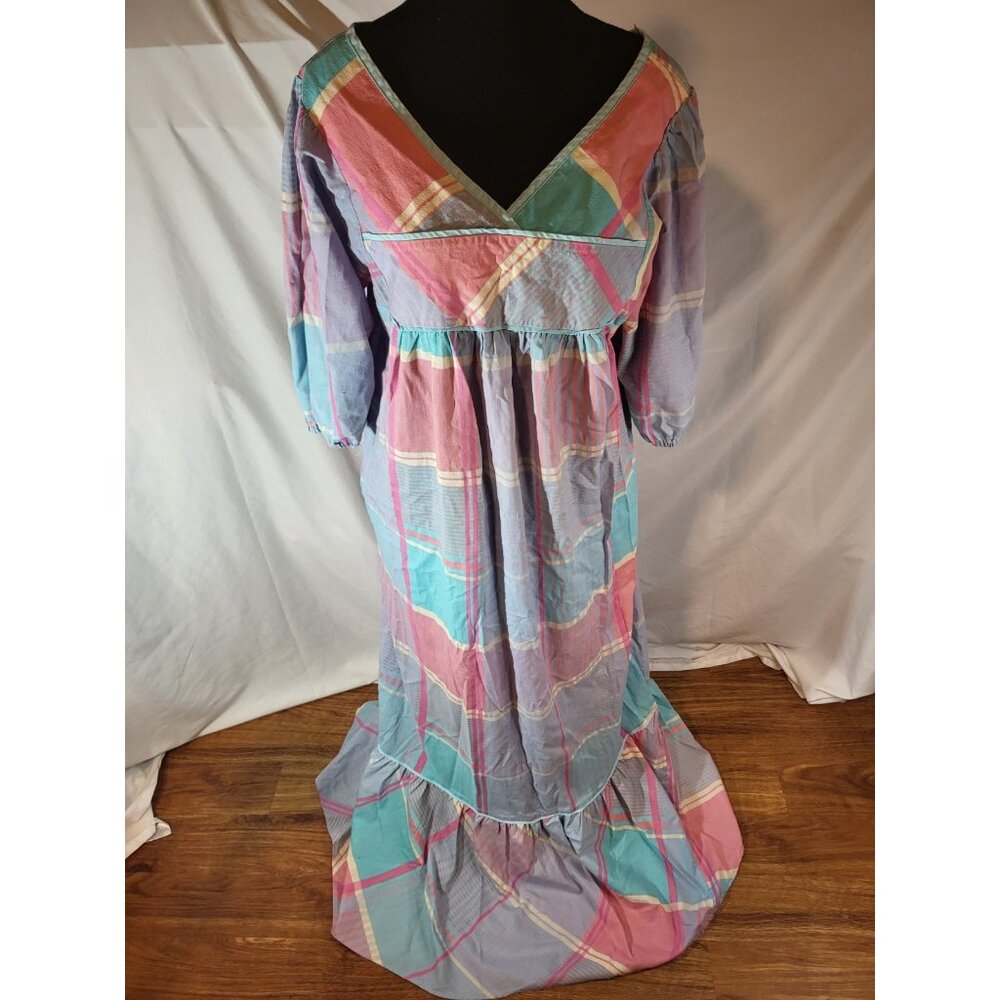 Vintage 70s Lounge Master‎ Size M Hippie Cottagecore Plaid Maxi Dress